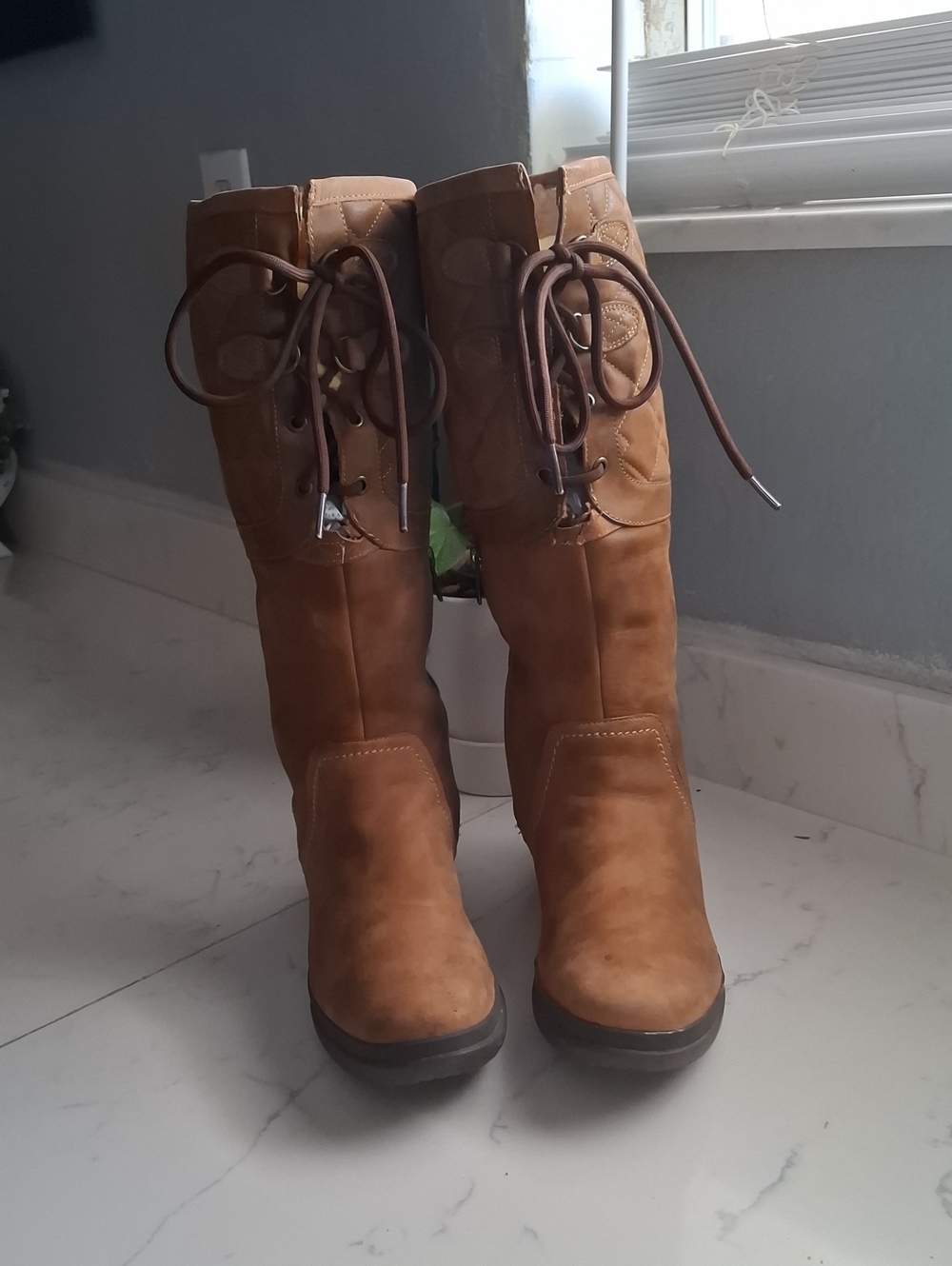 Ugg  Waterproof Brown Lace-Up Women's Mid-Calf Boots